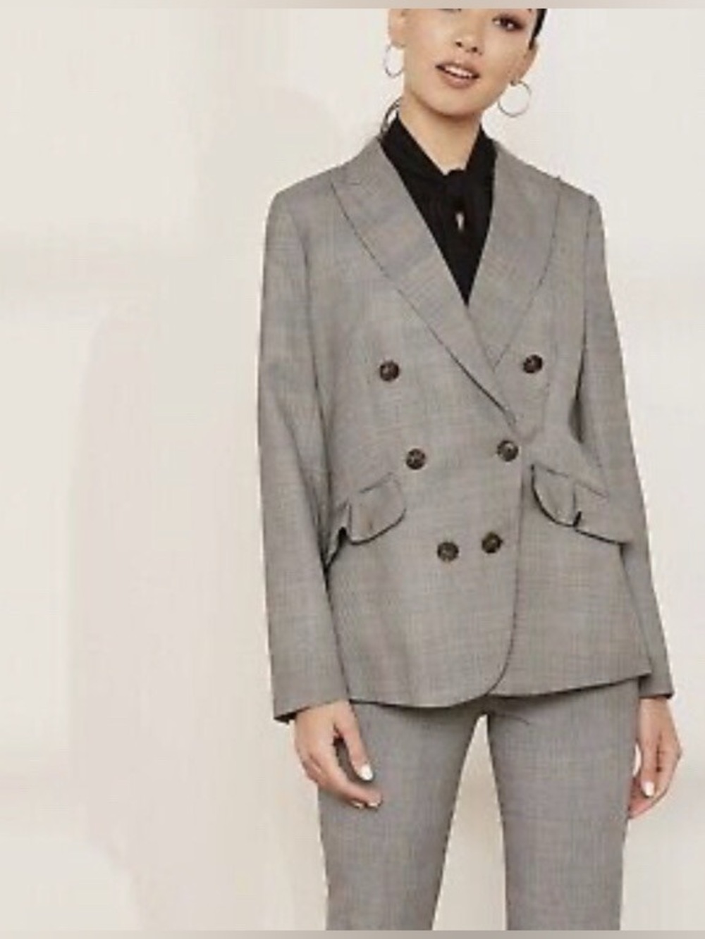J. Crew Gray Glen Plaid Double-Breasted Peplum Blazer